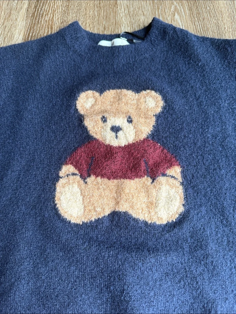 H&M Kids Navy Teddy Bear Crewneck Sweater